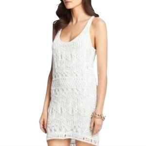 Diane Von Furstenberg Chios White Crochet Macrame Lined Mini Dress Size Small